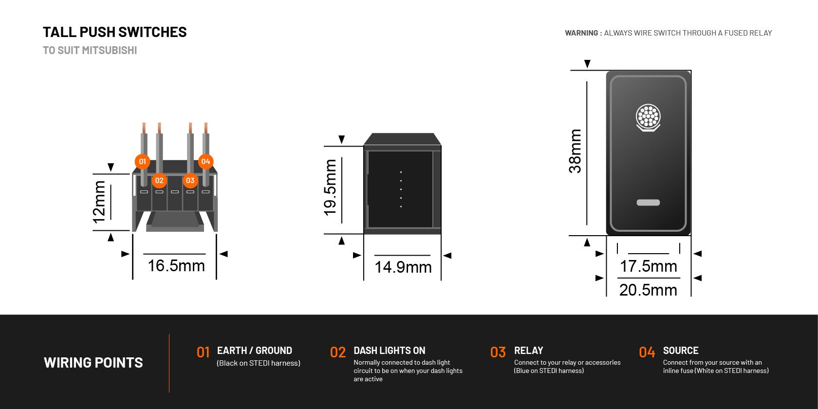 STEDI Tall Type Push Switch för Mitsubishi